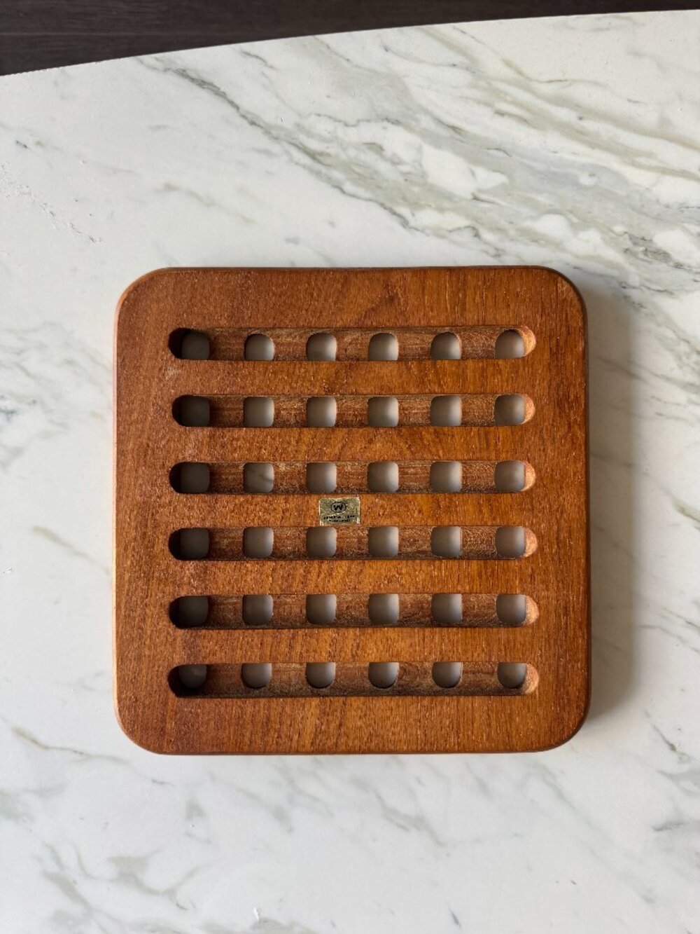 Vintage Solid Teak Lattice Square Trivet Made in Thailand